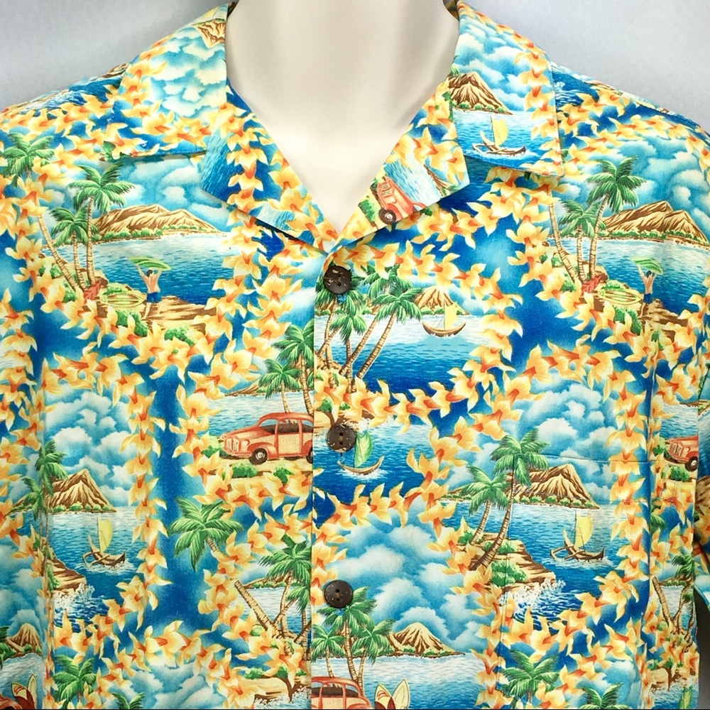 Authentic Hawaiian Aloha Shirt L XL Floral Lei